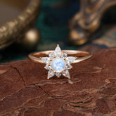 Natural Moonstone Engagement Ring | Floral Moonstone Cluster Setting